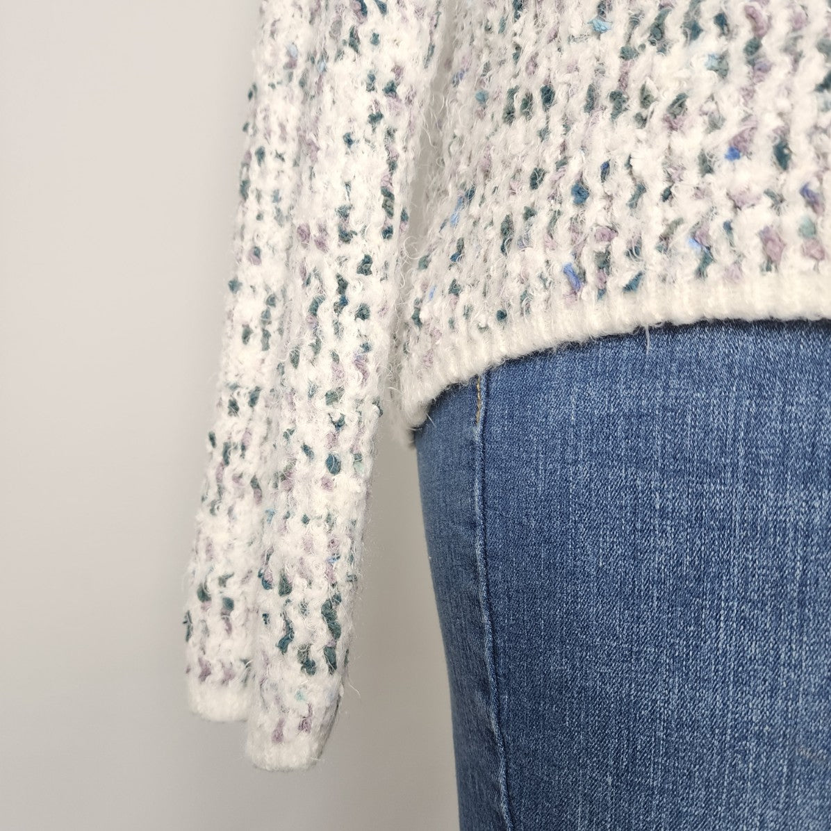 Tribal Jeans White & Green Soft Chunky Knit Sweater Size XL