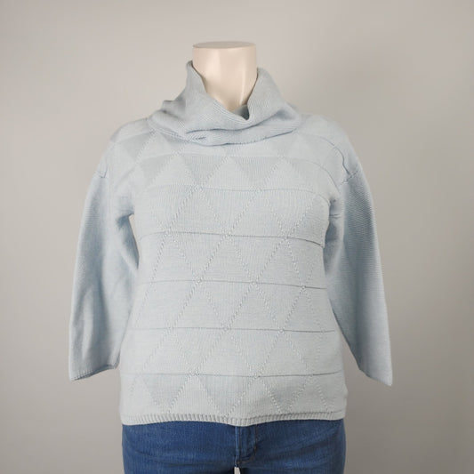 Marble Light Blue Cotton High Neck Knit Sweater Size XL