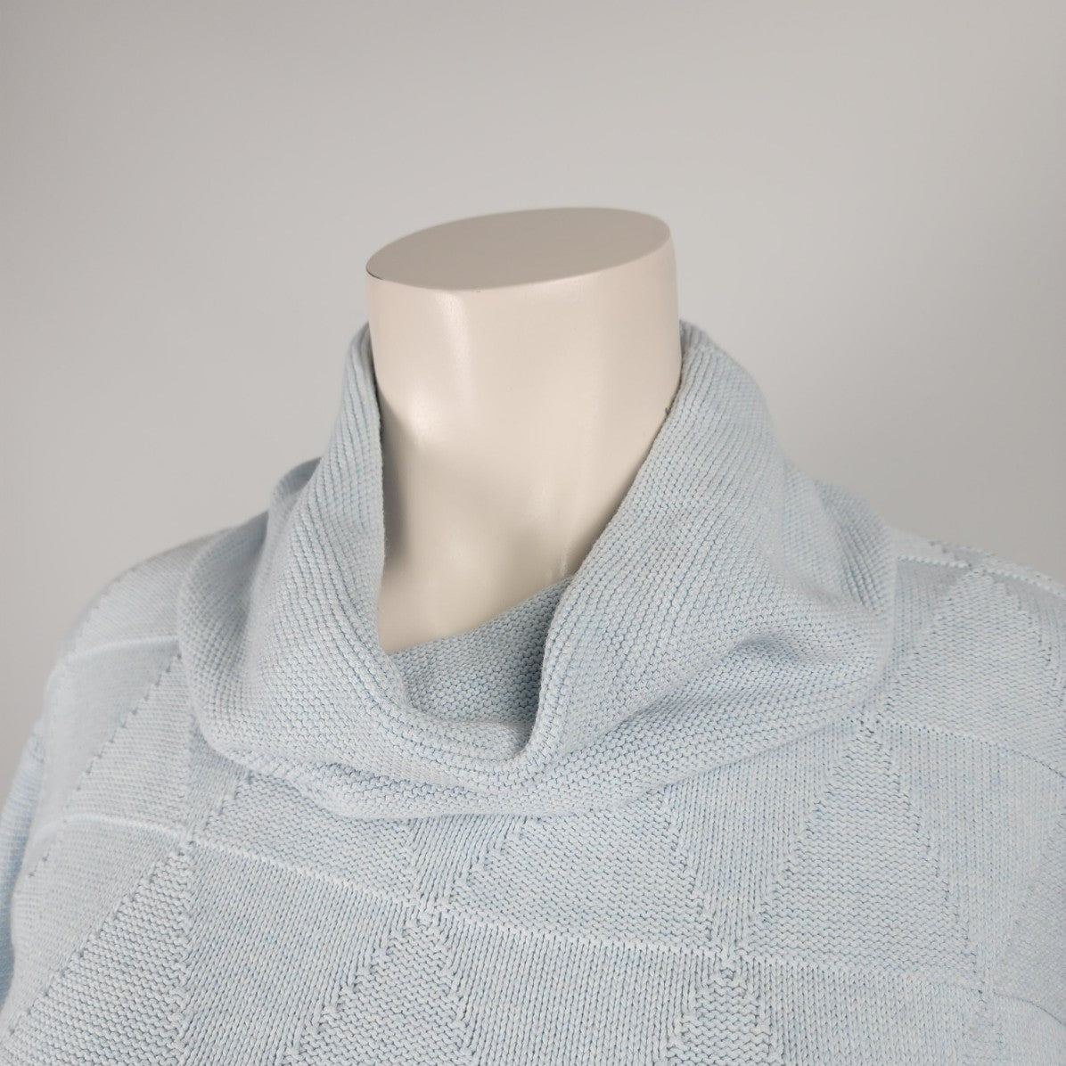 Marble Light Blue Cotton High Neck Knit Sweater Size XL