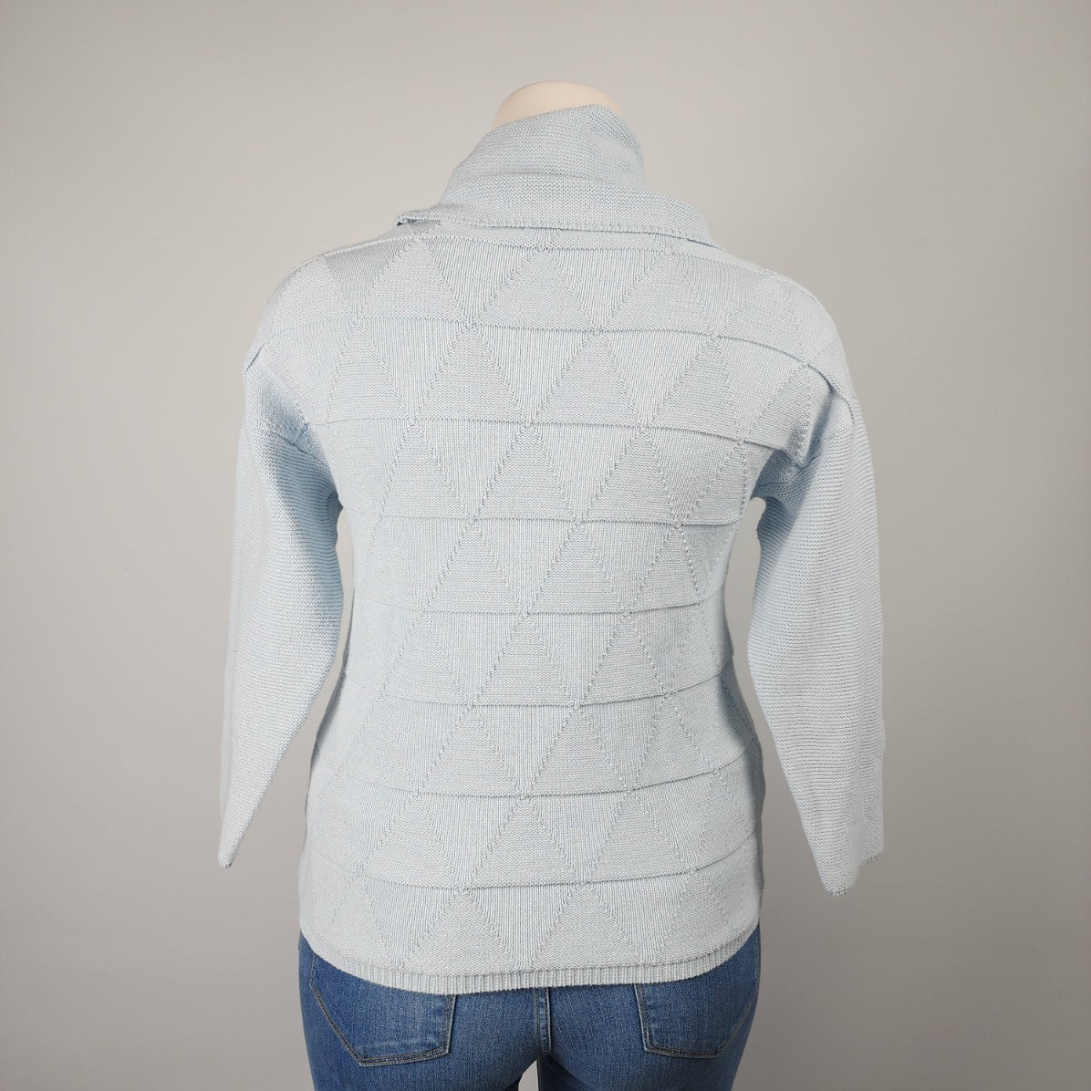 Marble Light Blue Cotton High Neck Knit Sweater Size XL