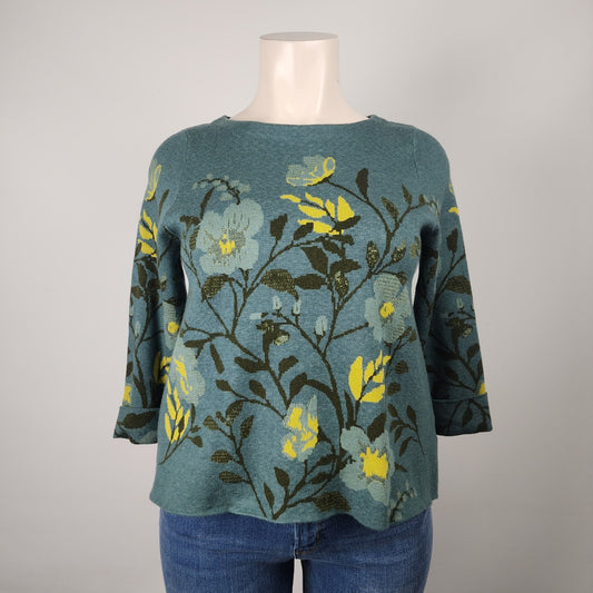 Cynthia Rowley Green & Yellow Floral Knit Sweater Size XL