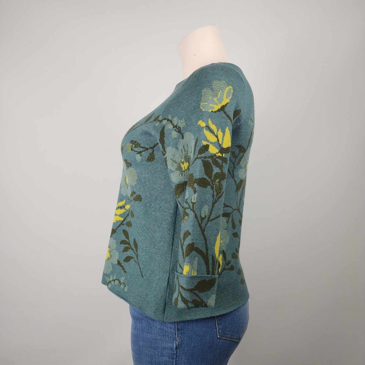 Cynthia Rowley Green & Yellow Floral Knit Sweater Size XL