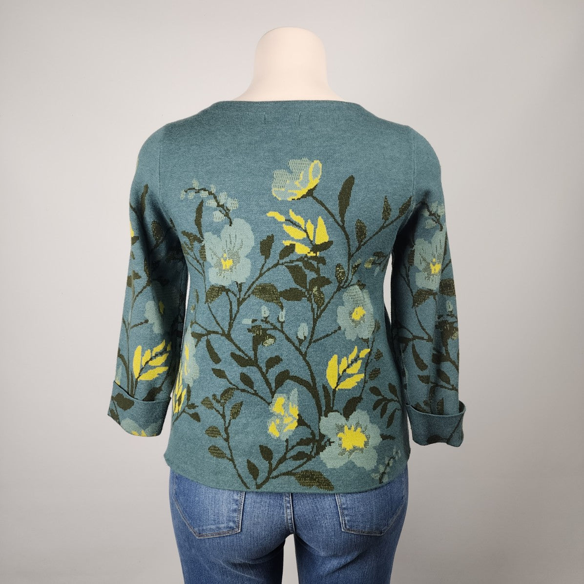 Cynthia Rowley Green & Yellow Floral Knit Sweater Size XL