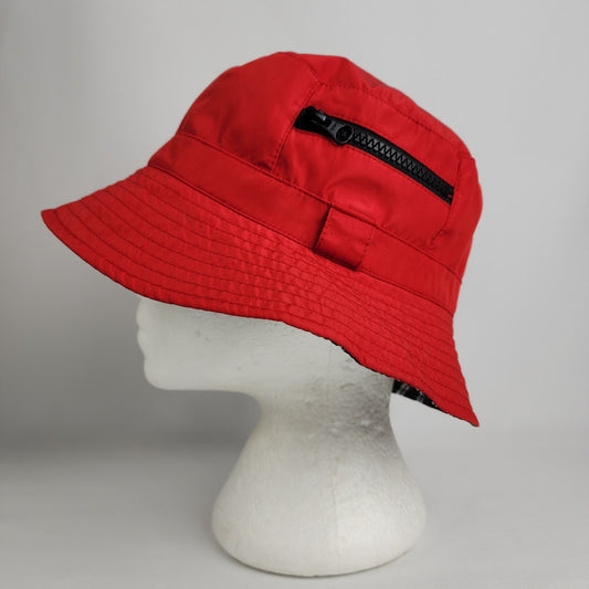 Red & Black Plaid Reversible Hat With Pocket