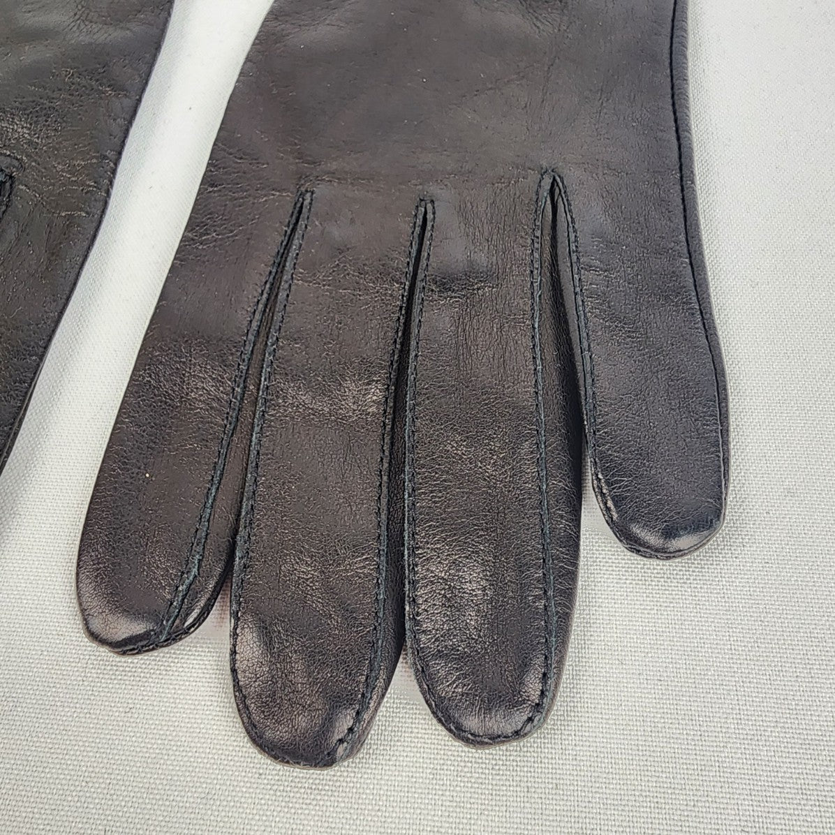 Brown Leather Button Detail Long Gloves