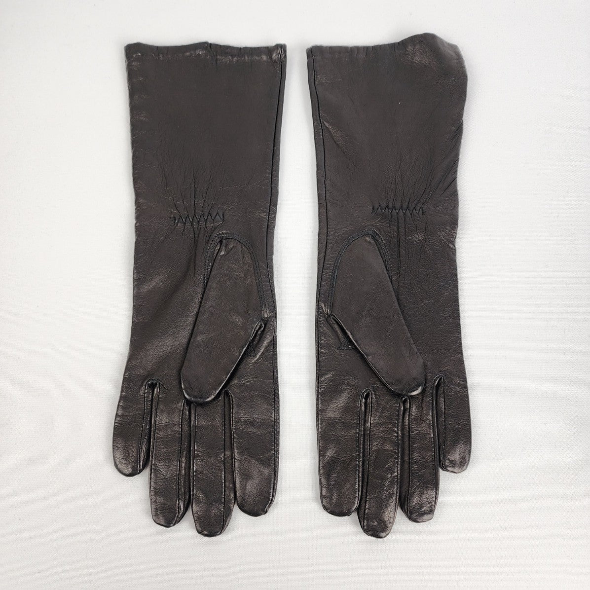 Brown Leather Button Detail Long Gloves