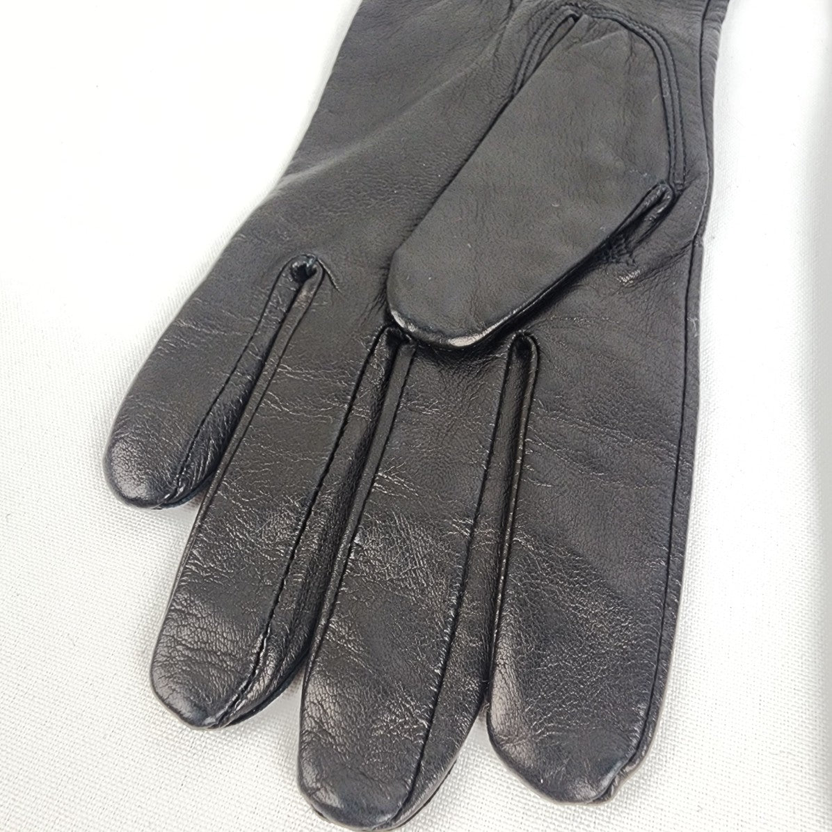 Brown Leather Button Detail Long Gloves