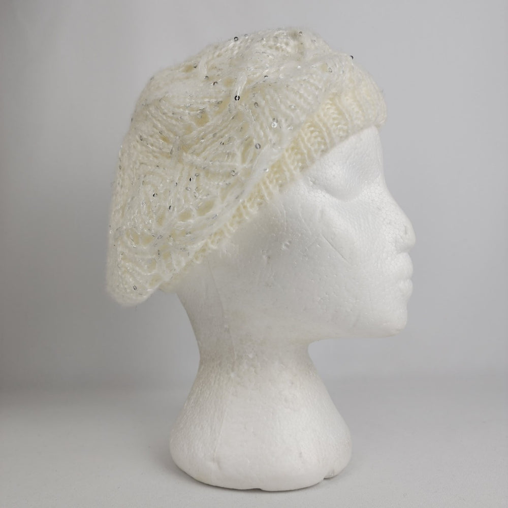 David & Young Cream Gold Sparkle Knit Tam Hat