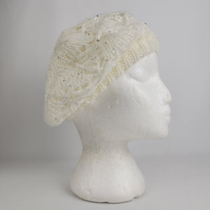 David & Young Cream Gold Sparkle Knit Tam Hat