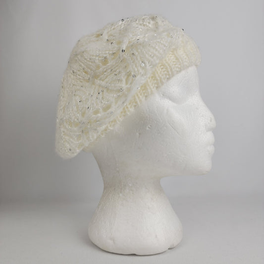 David & Young Cream Gold Sparkle Knit Tam Hat