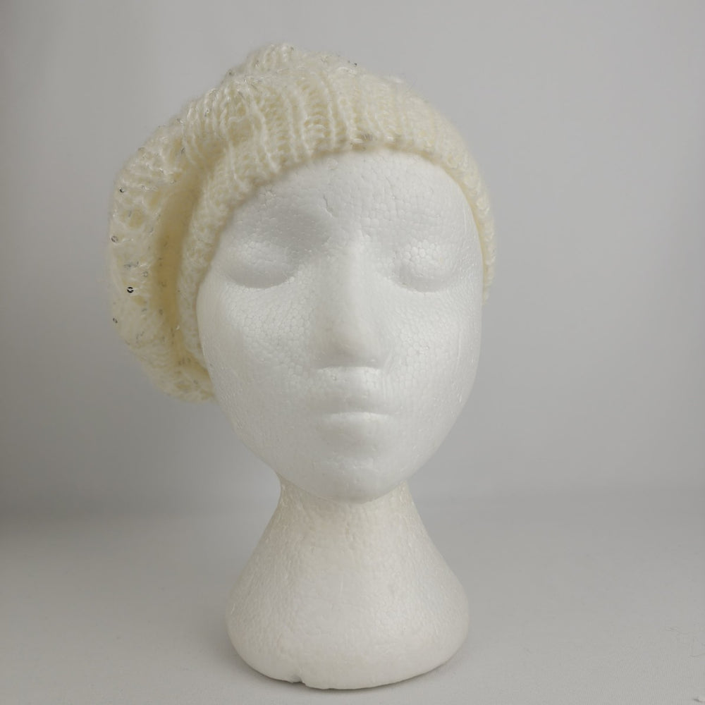 David & Young Cream Gold Sparkle Knit Tam Hat