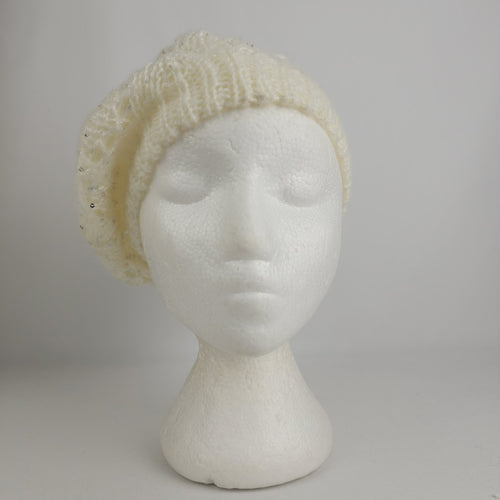 David & Young Cream Gold Sparkle Knit Tam Hat