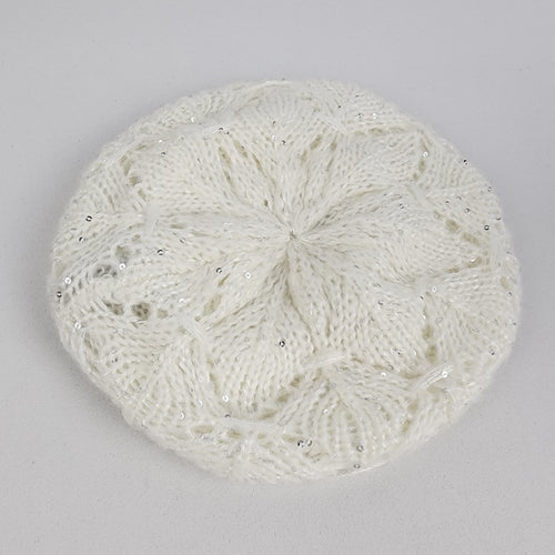 David & Young Cream Gold Sparkle Knit Tam Hat