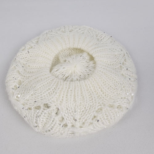 David & Young Cream Gold Sparkle Knit Tam Hat