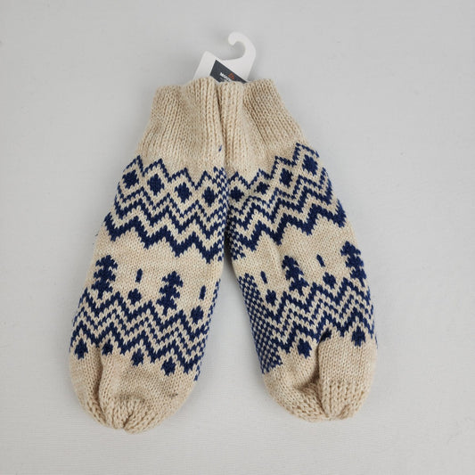 Mountain Ridge Cream & Blue Knit Mittens