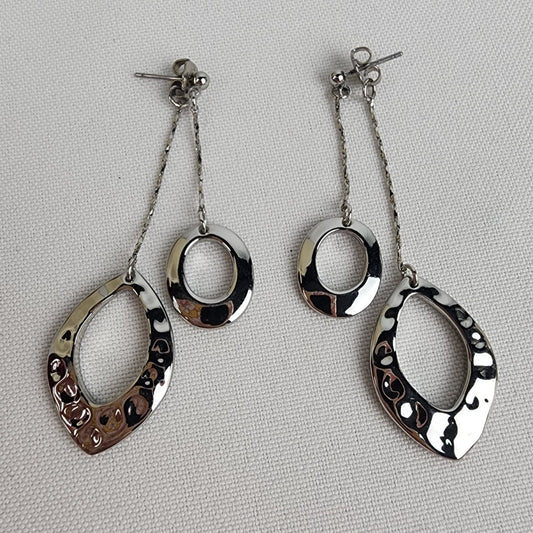 Silver Tone Hammered Chain Drop Earrings