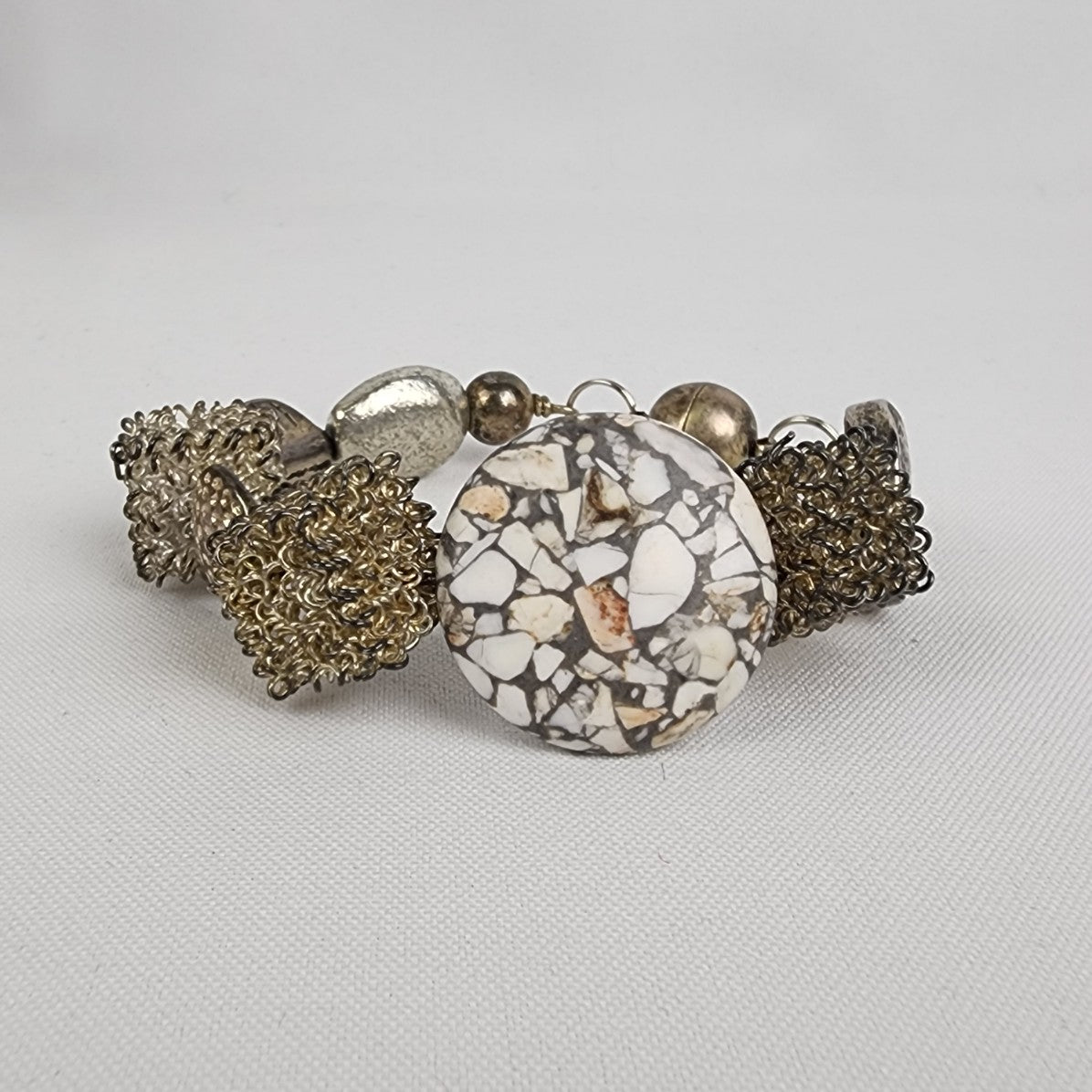 Natural Stone & Metal Beaded Magnet Bracelet