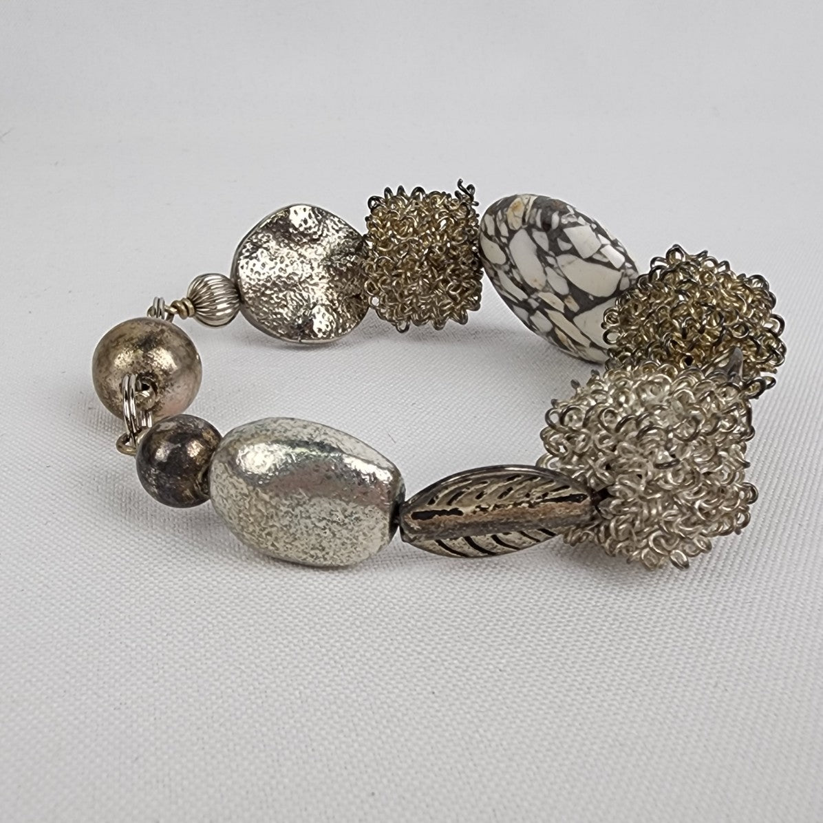 Natural Stone & Metal Beaded Magnet Bracelet