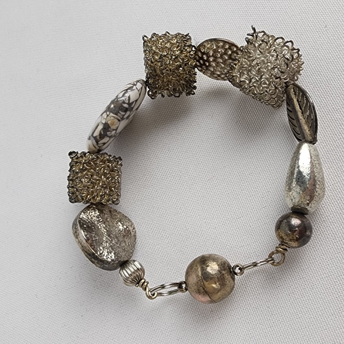 Natural Stone & Metal Beaded Magnet Bracelet