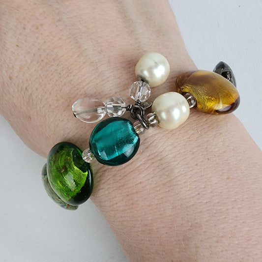 Silpada Sterling Silver Foiled Glass Bead Stretch Bracelet