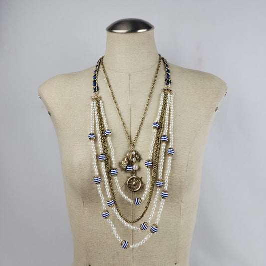 Navy & Faux Pearl Nautical Necklace & Earring Set