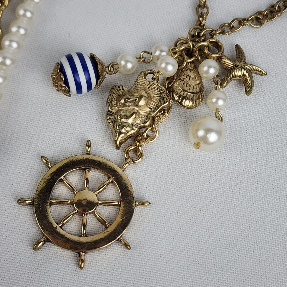 Navy & Faux Pearl Nautical Necklace & Earring Set