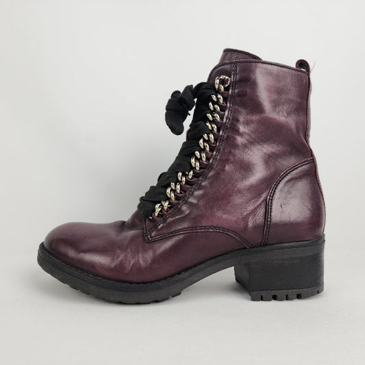 Mjus Purple Leather Lace Up Boots Size 8.5