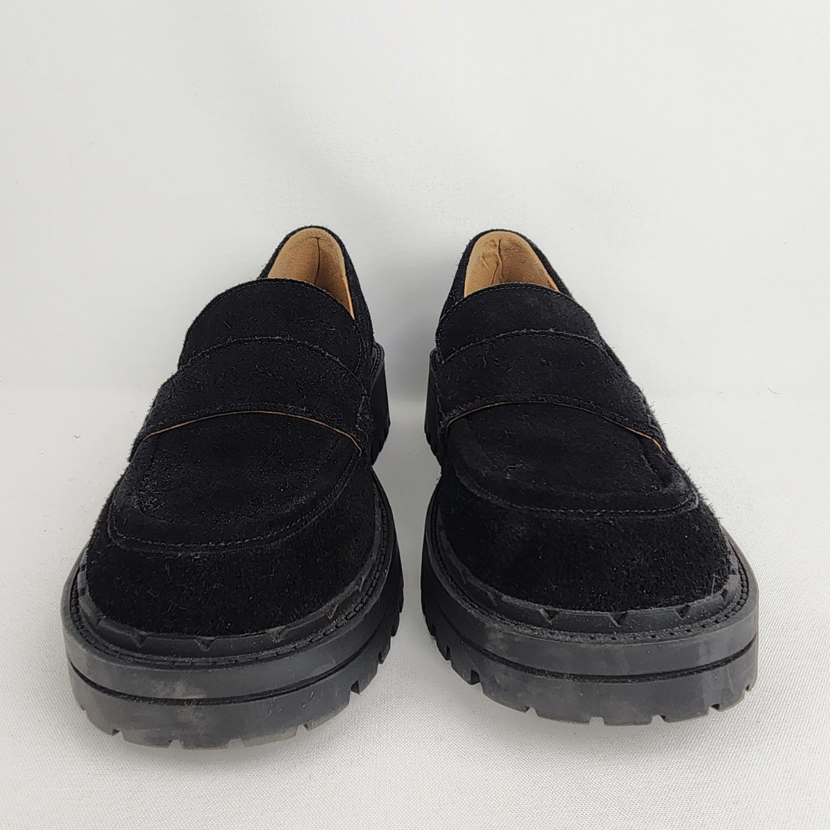 Rag & Co Handcrafted Black Suede Chunky Heel Loafers Size 9