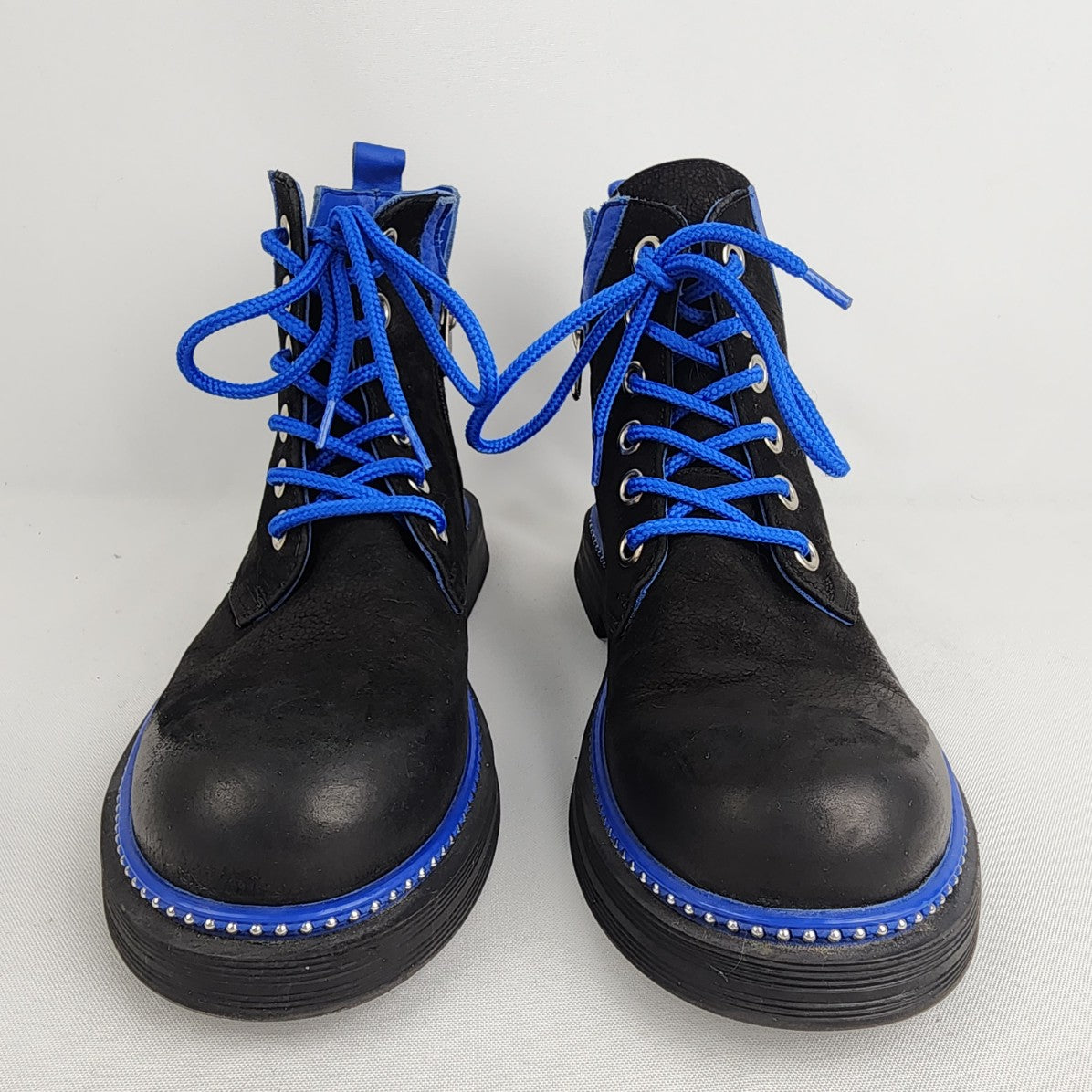 La Pinta Black & Blue Lace Up Military Boots Size 8.5