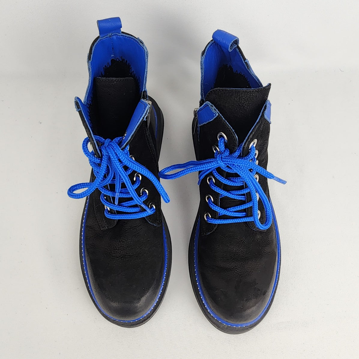 La Pinta Black & Blue Lace Up Military Boots Size 8.5