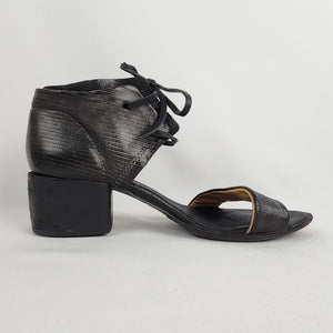 AS98 Black Leather Lace Up Chunky Heel Sandals Size 8.5