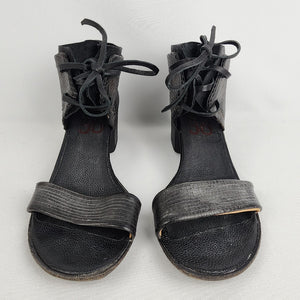 AS98 Black Leather Lace Up Chunky Heel Sandals Size 8.5
