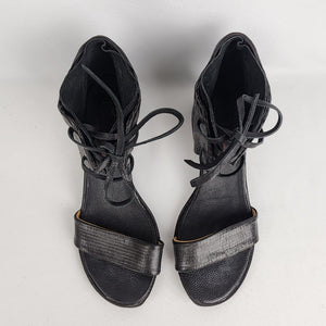 AS98 Black Leather Lace Up Chunky Heel Sandals Size 8.5