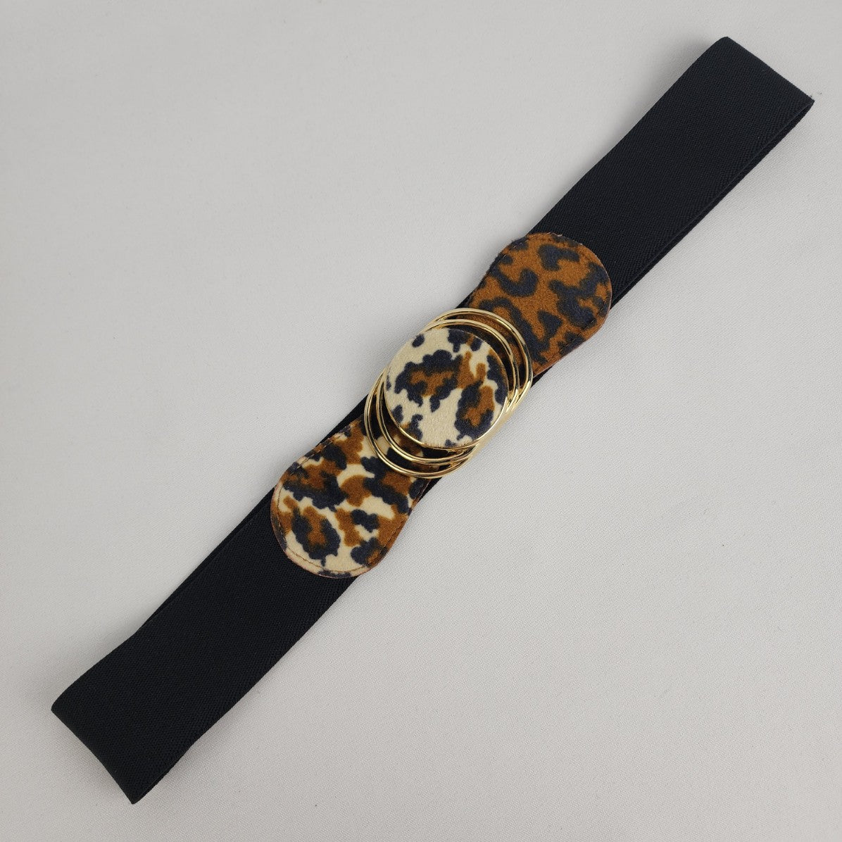 Vintage Black Animal Print Gold Tone Stretch Belt Size M/L