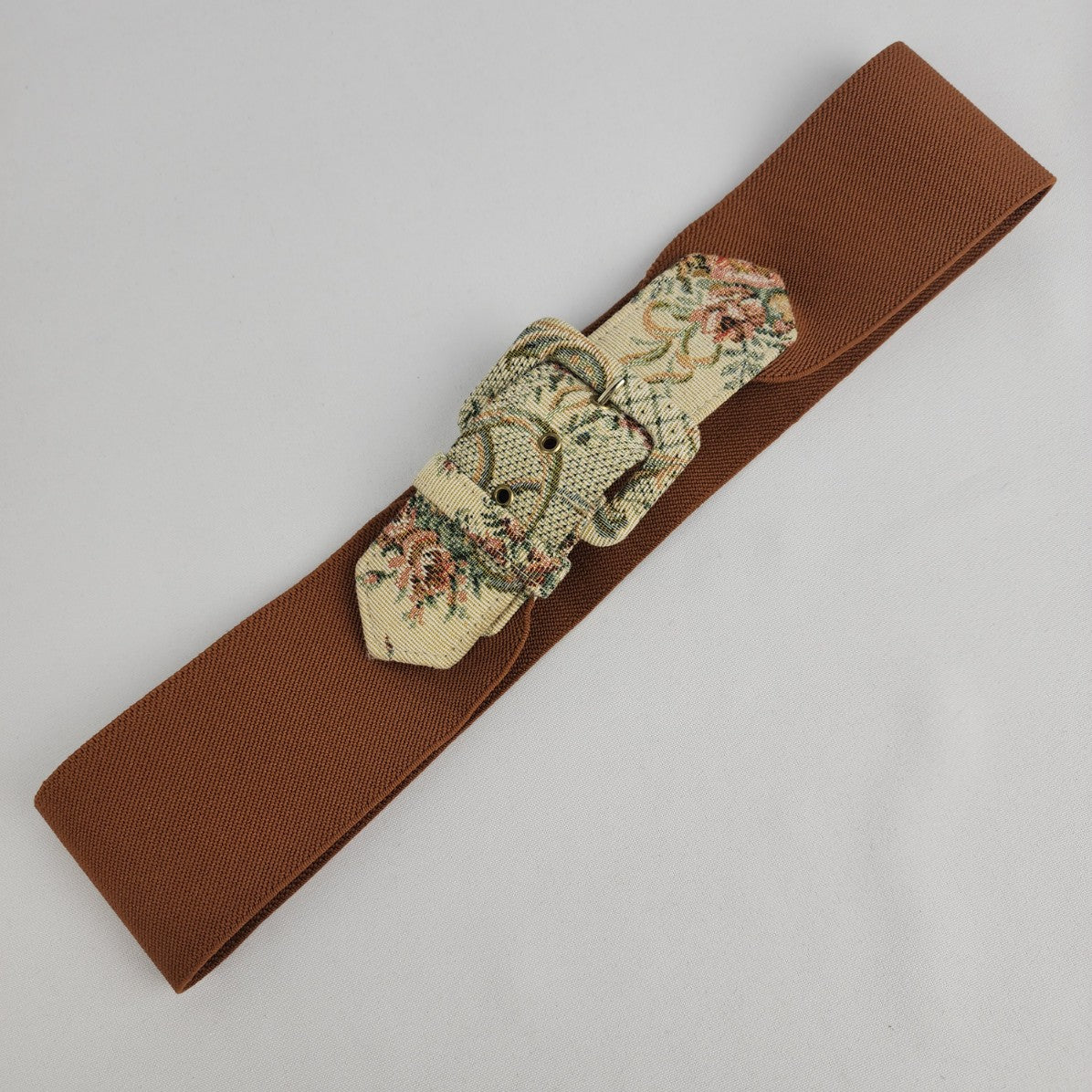 Vintage Astor Brown Floral Tapestry Stretch Belt Size M