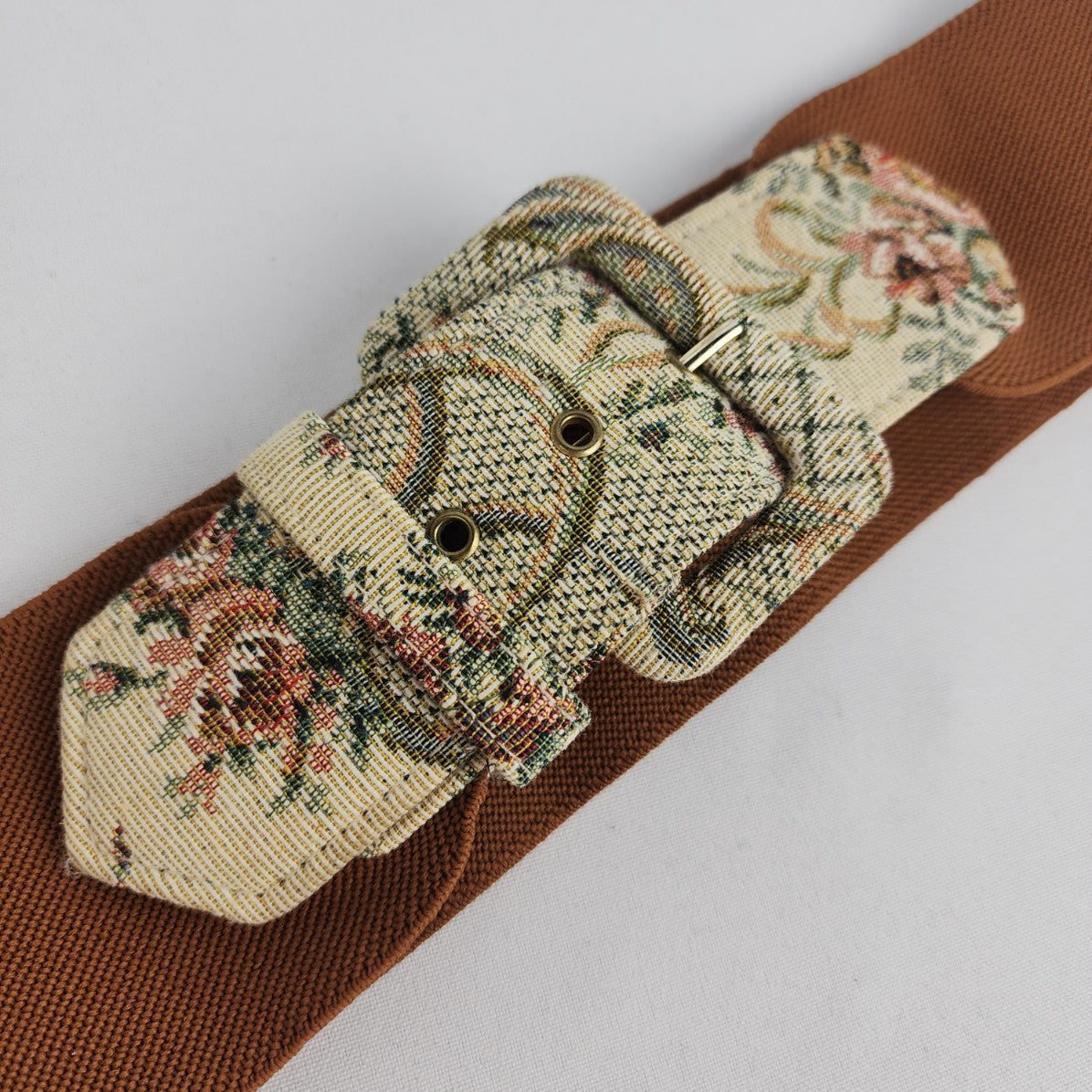 Vintage Astor Brown Floral Tapestry Stretch Belt Size M