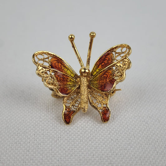 Vintage 800 Silver Vermeil (gold over silver) Filigree Butterfly Brooch