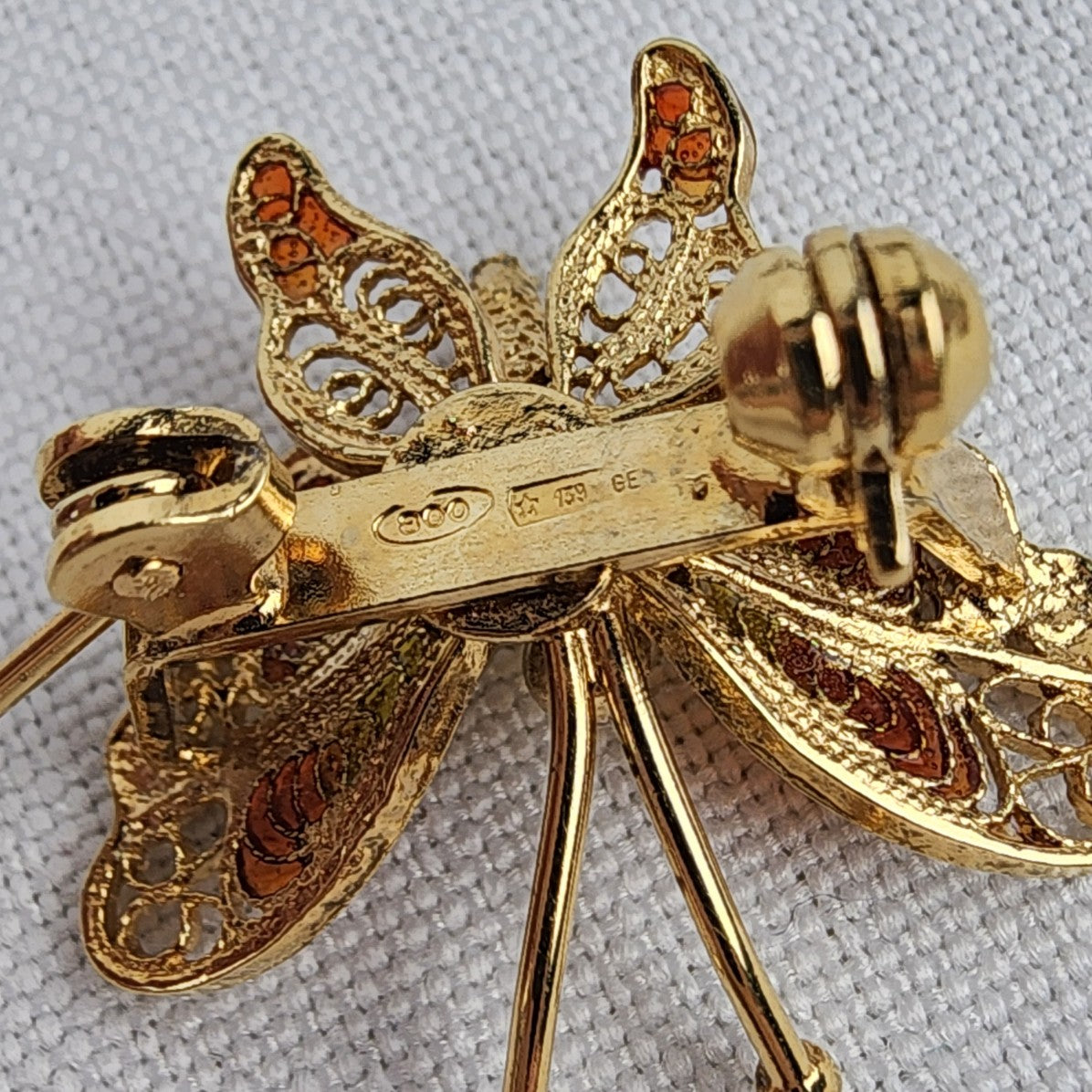 Vintage 800 Silver Vermeil (gold over silver) Filigree Butterfly Brooch