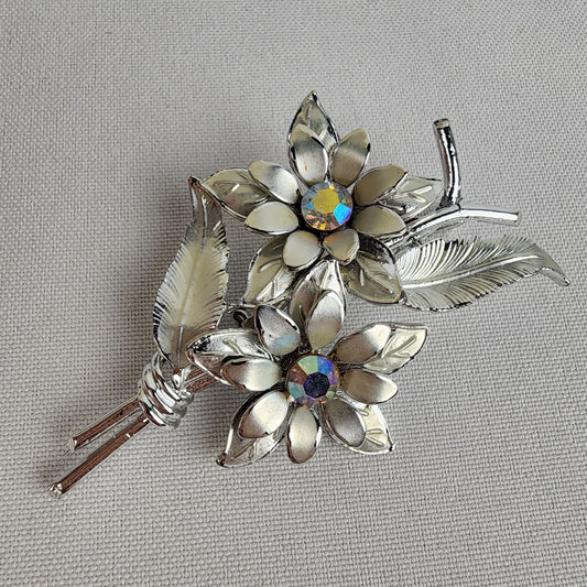 Vintage Silver Tone Floral Brooch