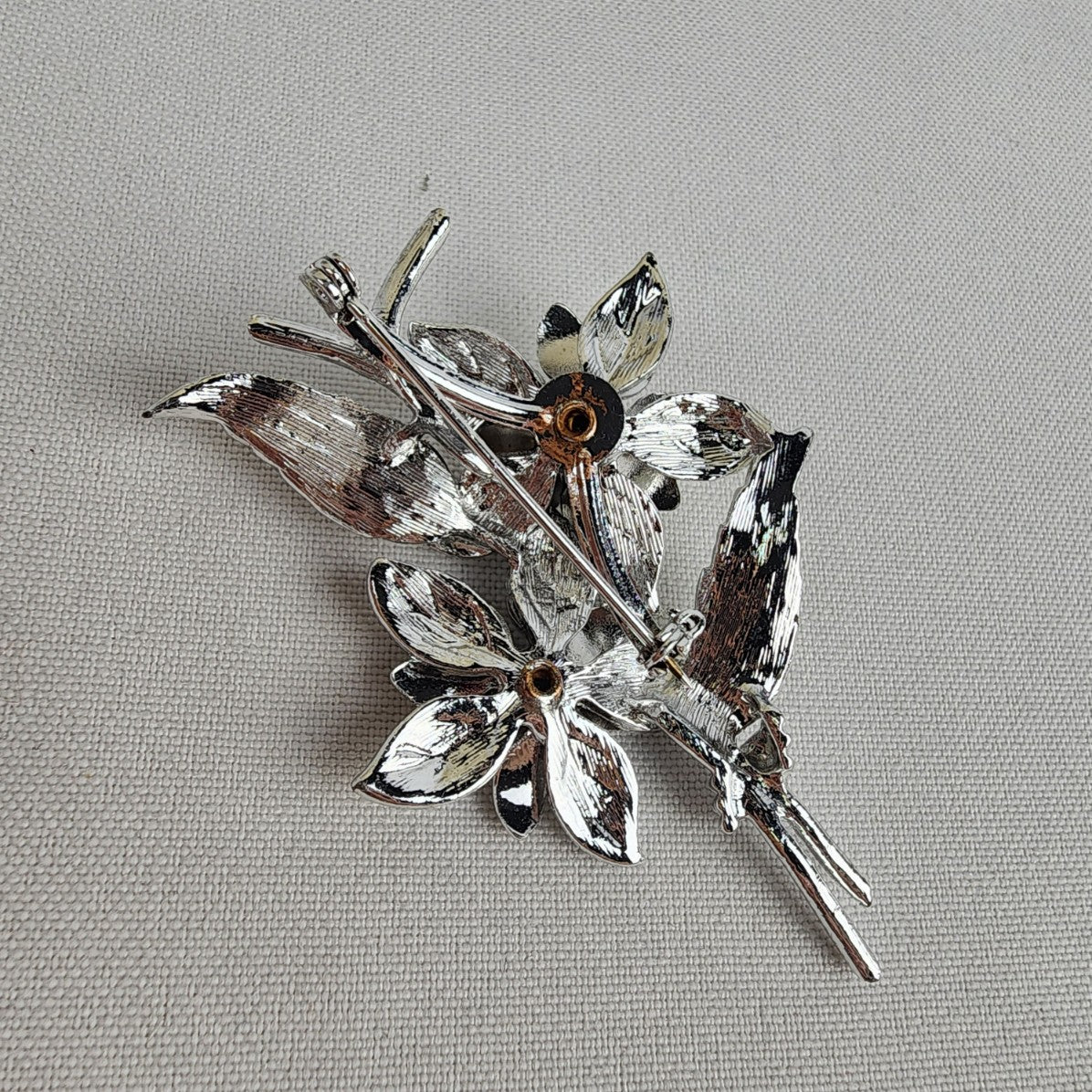 Vintage Silver Tone Floral Brooch