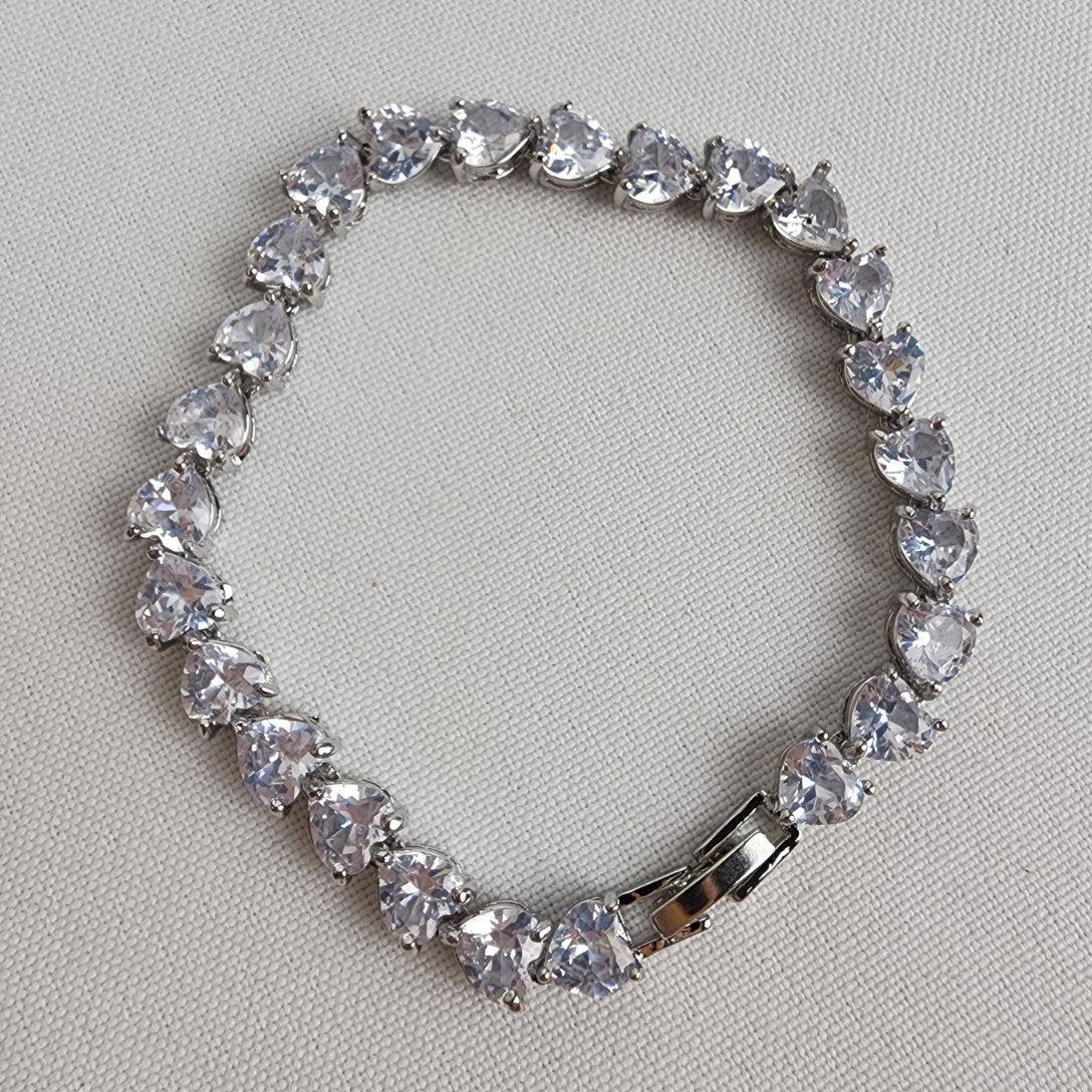 Heart Crystal Silver Tone Tennis Bracelet