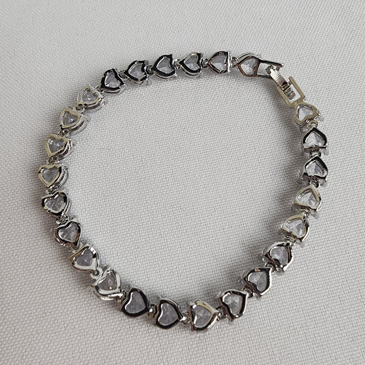 Heart Crystal Silver Tone Tennis Bracelet