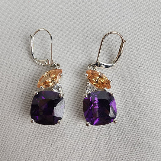 Avon Dare to Dazzle Purple & Orange Crystal Earrings