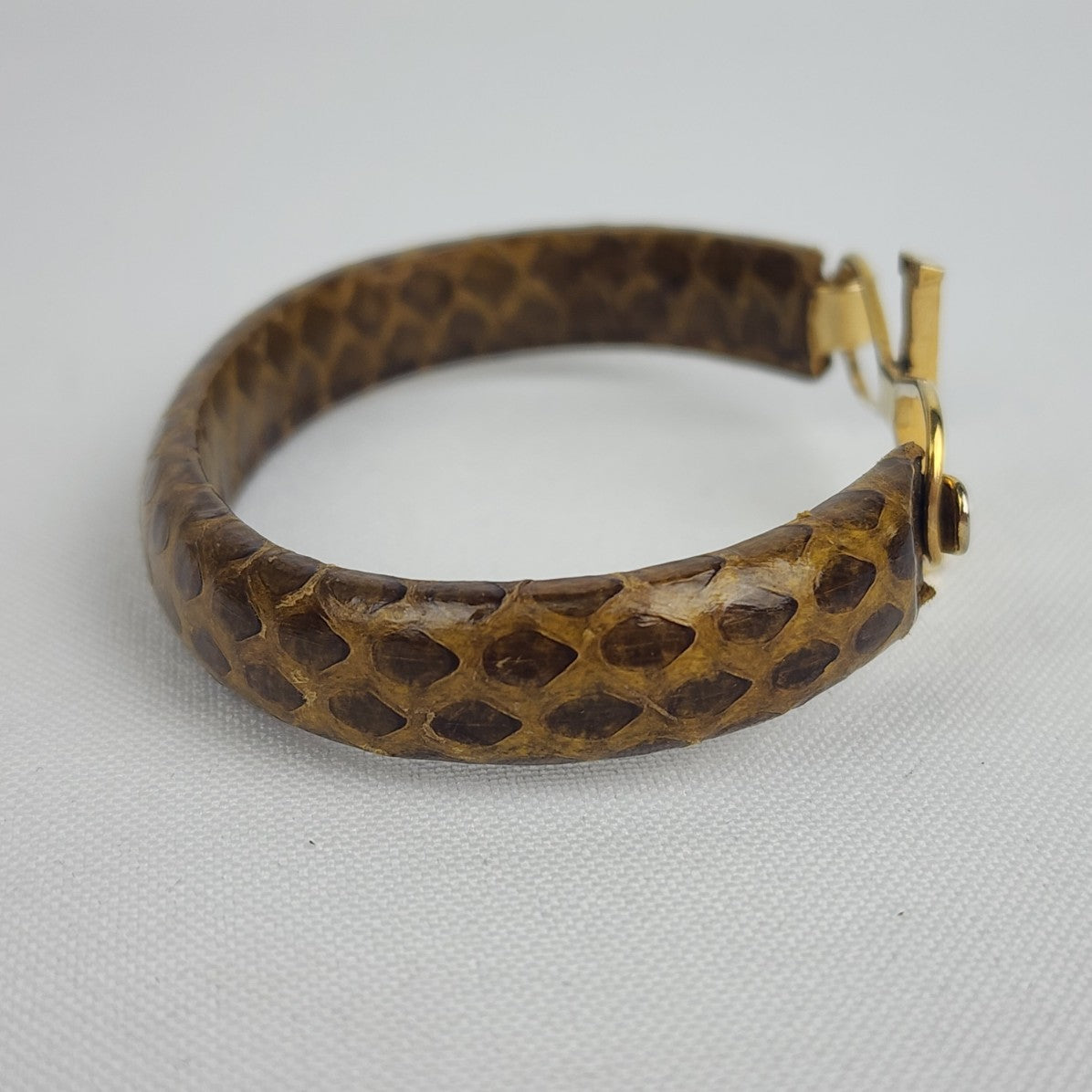 Vintage Gold Tone Snake Skin Hinge Bracelet