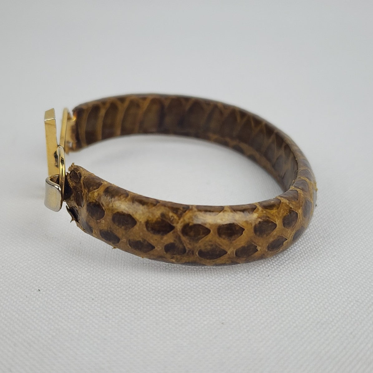 Vintage Gold Tone Snake Skin Hinge Bracelet