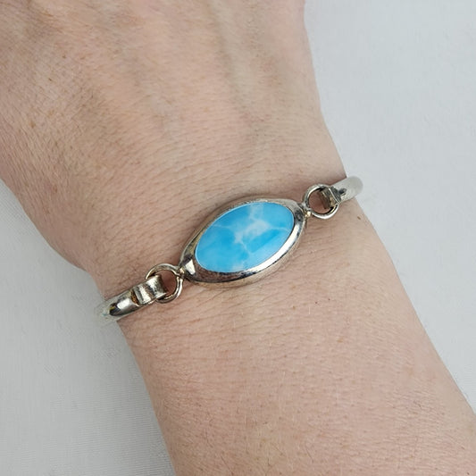 Vintage Mexico 925 Sterling Silver Blue Stone Hinge Bracelet