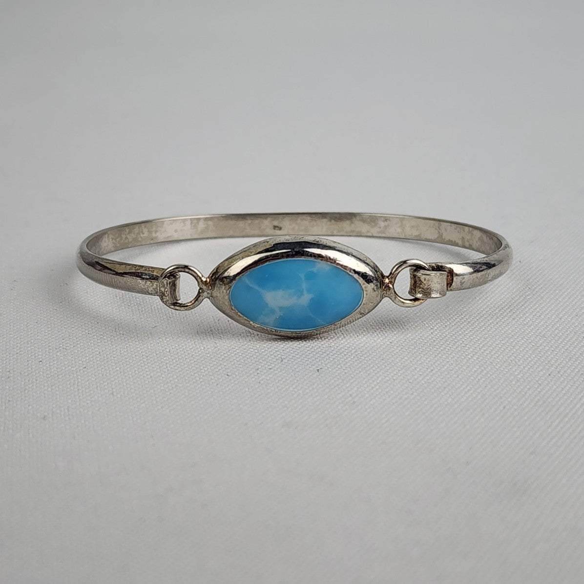 Vintage Mexico 925 Sterling Silver Blue Stone Hinge Bracelet