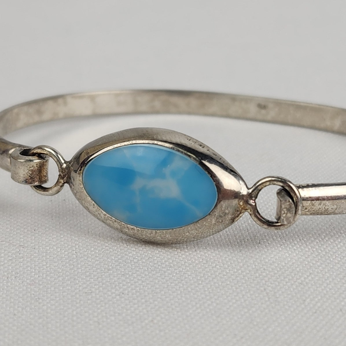 Vintage Mexico 925 Sterling Silver Blue Stone Hinge Bracelet