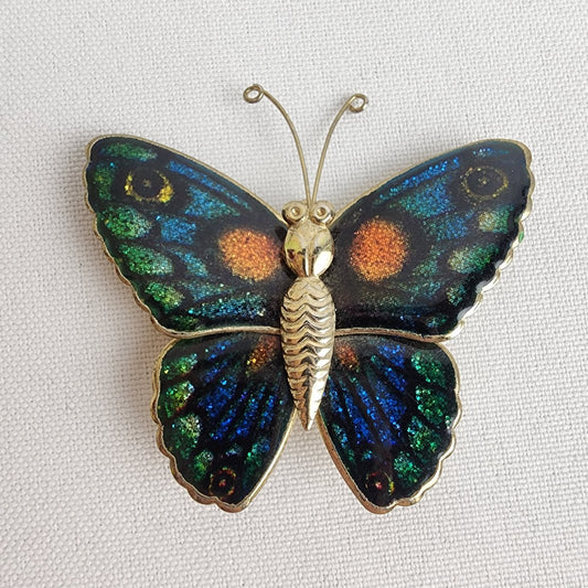 Vintage Gold Tone Enamel Butterfly Brooch