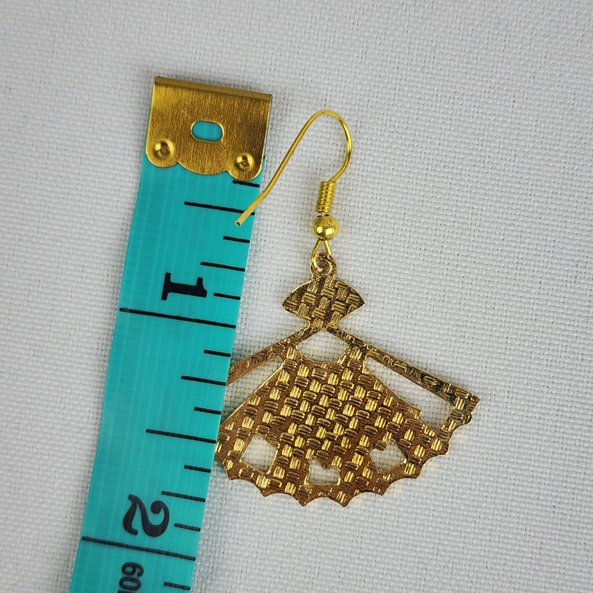 Cloisonne Enamel Gold Tone Blue FAN Shaped Dangle Hook Earrings